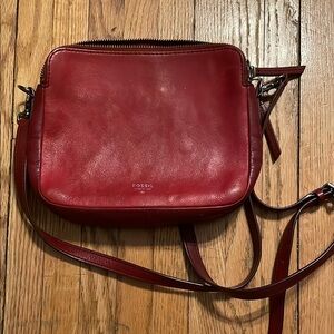 Fossil Red Leather Crossbody Bag